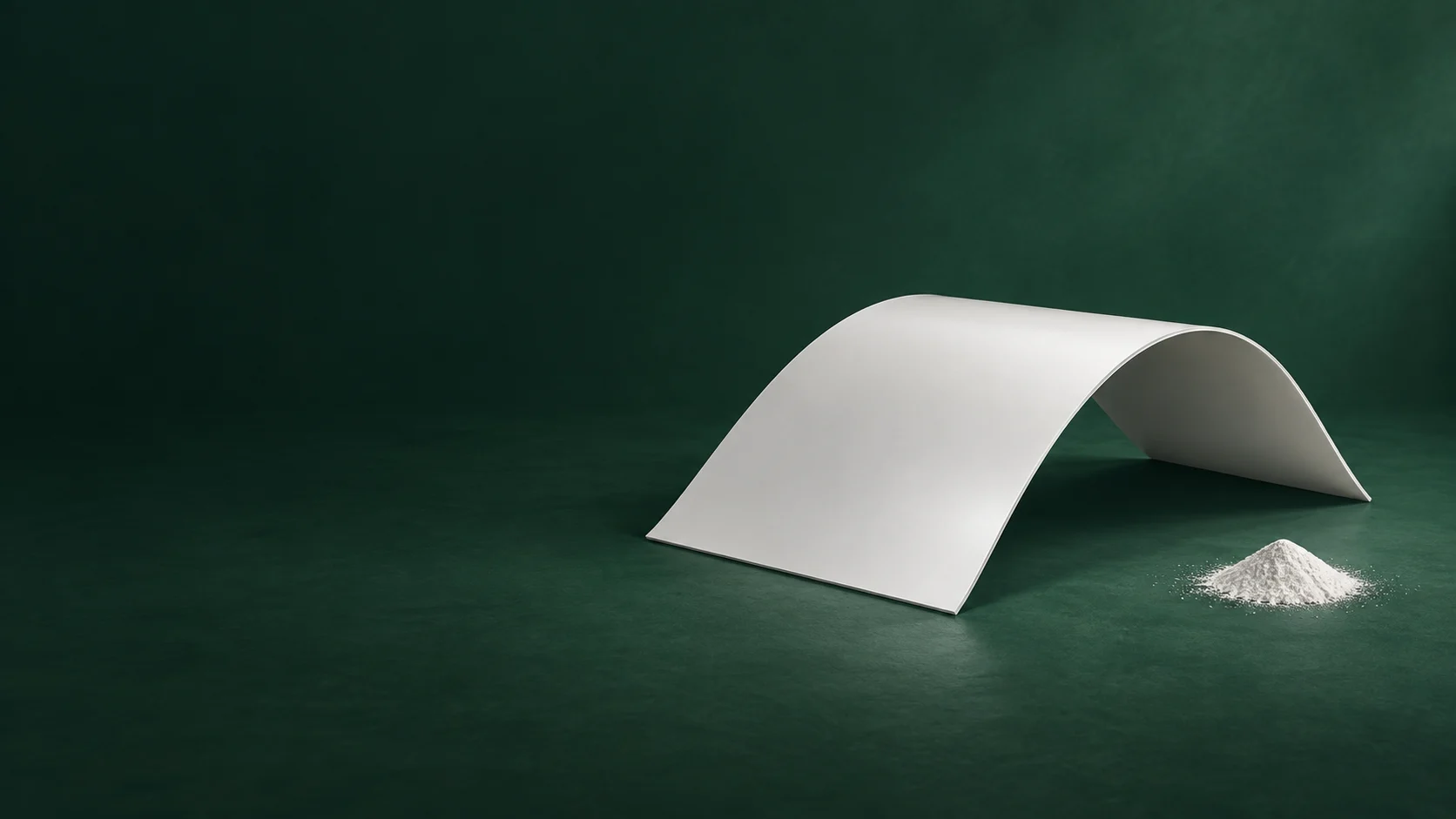 白い曲面FRPシートと粉体の展示イメージ